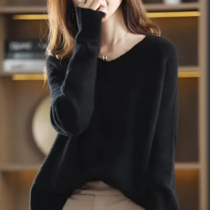 Shmere a wo knit mujer V-ne manga larga shi, suéter, traje de otoño, top - 1