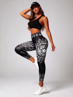 Leggings de Cintura Alta con Patrón de Loto Ideal para Yoga, Correr, Bailar Ropa Deportiva Elegante - details 2