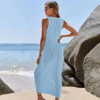 Vestido de blusa de bikini de chaleco largo hueco de punto de color sólido de ropa de playa para mujer - details 25