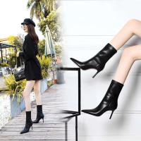 Tacones Mujer's New Rubber zapatos cortos 2024 Otoño e Invierno botines de Mujer de tacón alto negros de lujo - details 6
