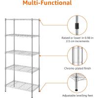 Estantería Ajustable de 5 Baldos Altura Ajustable, Patas Niveladoras, Máximo Peso 453 kg, Acero Cromado, 34 cm x 58.9 cm x 152.5 cm (D x W x H) - details 2