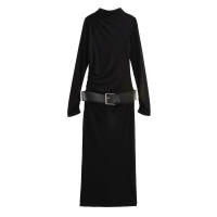 Vestido de manga larga para mujer estilo europeo americano, cinturón con cuello alto, moda Otoño/Invierno - details 0