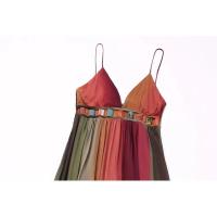 TRAFZA Vestido de noche con tirantes finos para mujer, vestido sexy de gasa con cuello en V profundo y estampado Tie Dye, moda de verano - details 3