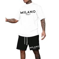 Conjunto casual de dos piezas para hombre, selección de camiseta de manga corta con cuello redondo y pantalones cortos con cordón para primavera y verano. - details 4
