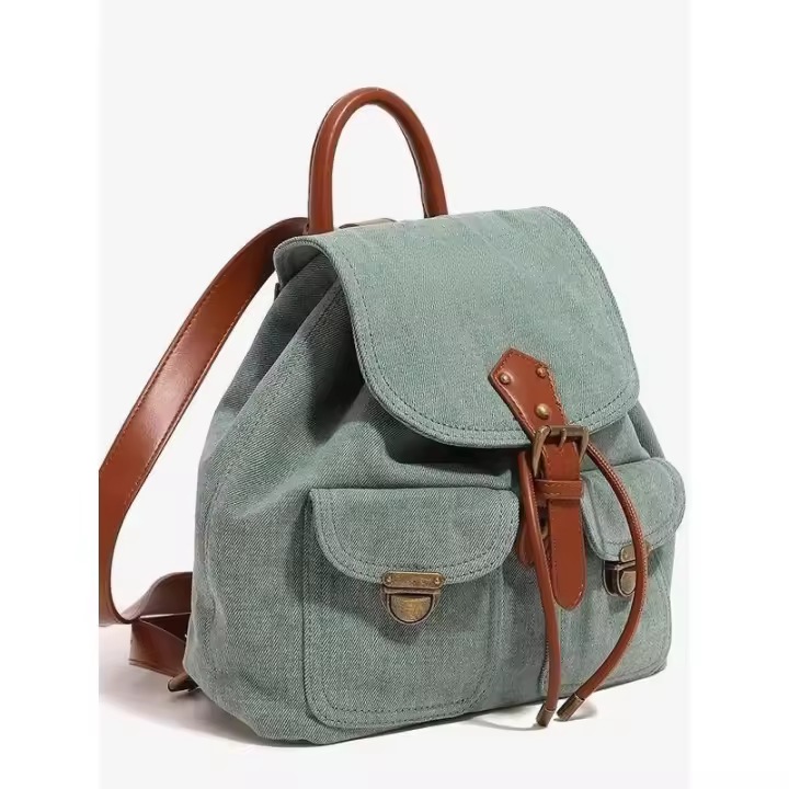 Mochila de Denim Retro Bolsa de Viaje con Forro de Denim - 1