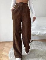 Otoño Invierno pantalones de pana de pierna ancha de cintura alta para mujer moda coreana algodón Casual todos medianos - details 11