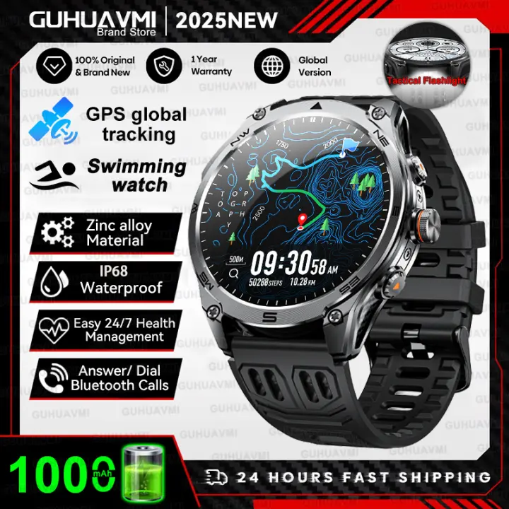 Nuevo reloj inteligente deportivo para hombre 2026 con GPS, pantalla AMOLED elevada, monitor de frecuencia cardíaca, llamadas Bluetooth, resistencia al agua IP68, 1000mAh, brújula, altímetro, reloj inteligente para deportes al aire libre + regalo de moda - 1