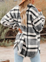 Camisa de lana de franela para mujer, abrigo holgado de manga larga con cuello tipo Polo y botones a cuadros, para otoño e invierno, 2023 - details 6