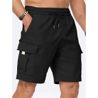 Pantalones Cortos para Hombre Multibolsillos, Color Sólido, Cintura Elástica y Cordón - details 1