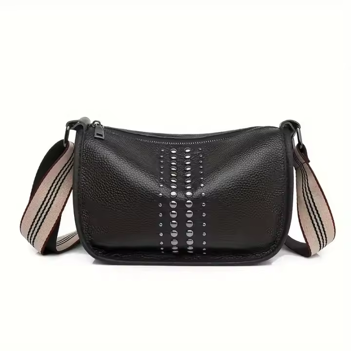 Bolso Bandolera Moderno con Diseño de Tachuelas, Elegante Bolso de Hombro con Correa Ancha Ajustable y Cierre de Cremallera - 1