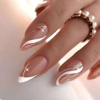 24 piezas de diseño dorado en forma de almendra francesa, uñas ovaladas simples, uñas postizas completamente cubiertas - details 23