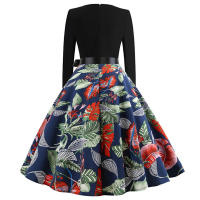 Women dot print party elegant vintage swing long sleeve dress - details 28