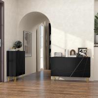 Aparador para Salón Aparador de Entrada con 3 Puertas y Estantes Ajustables Armario de Almacenamiento para Cocina Sala 120x40x75 cm Negro Brillo - details 8