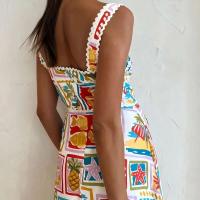 Vestido de Verano de Playa a Alta Cintura con Mangas Largas Cuello Cuadrado, Sin Mangas, Estampado Holiday para Mujeres - details 5