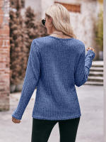 Camiseta lisa de manga larga para mujer, Jersey informal versátil de Color liso con cuello redondo, ajustado, ropa de otoño, novedad de 2023 - details 6