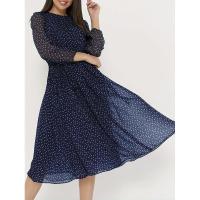 Vestido midi bohemio de gasa con estampado floral, cintura elástica, cuello redondo, informal, para fiesta de verano - details 5