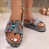 2025 nuevo arrastre de una palabra europeo y americano nueva moda zapatillas de plataforma de cuerda de cáñamo con diamantes de imitación zapatillas de corcho de playa sandalias casuales de mujer - details 7