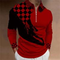 Polo para hombre Camisa de golf estampada a cuadros 3D Manga larga Cremallera Ropa deportiva Moda Ropa de calle Diseñador - details 2
