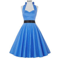 Vintage Women Summer Polka Dot Print Halter Party Dresses - details 71