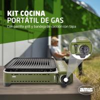 Cocina Portátil de Gas para Acampar 2X Quemadores Incluye Plancha Parrilla de Fundición de Acero Inoxidable Potencia de 2,2 Kw Muebles y Organización al Aire Libre - details 17