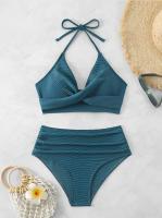 Bikini de Cintura Alta 2025 Traje de Baño de Halter para Mujeres Traje de Baño Sólido - details 19