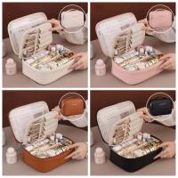 Bolsa cuadrada de cuero PU para cosméticos, bolsa de maquillaje impermeable desmontable, bolso, organizador de artículos de tocador, bolsa de viaje para lavado - details 0