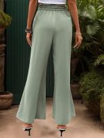 Pantalones acampanados sólidos de cintura alta de verano cómodos y sueltos elegantes para mujer - details 4