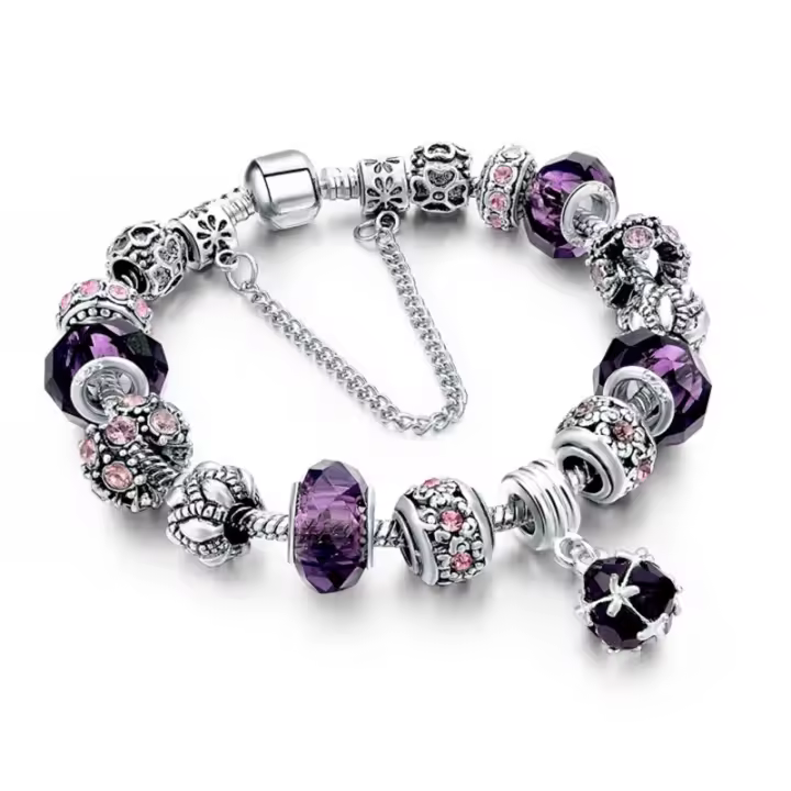 Pulsera de Cuentas de Amatista con Cristal para Mujer, hecho a mano, Original, 1 Pieza, J249 - 1