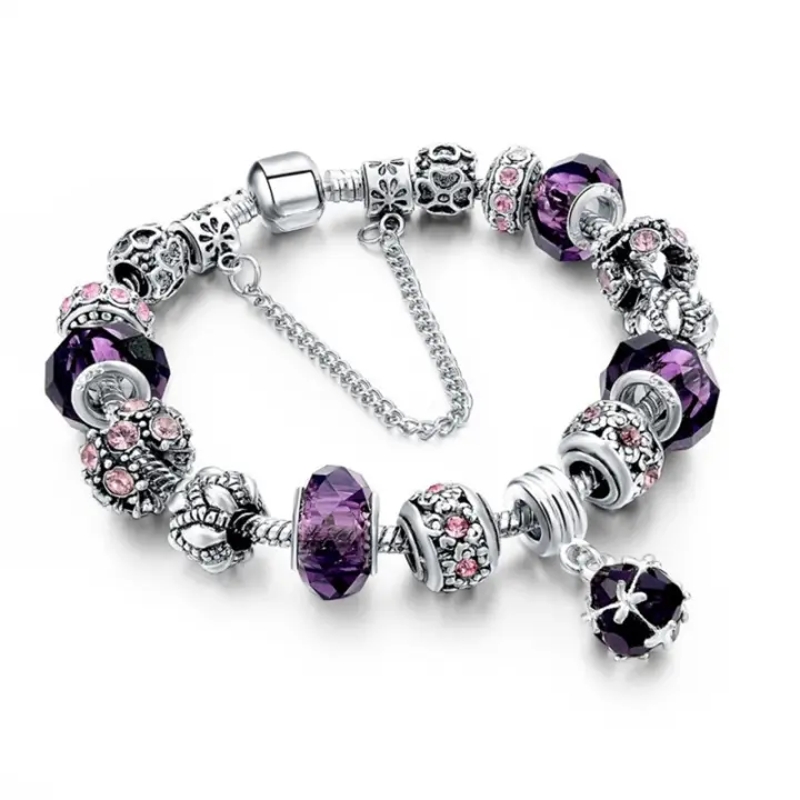Pulsera de Cuentas de Amatista con Cristal para Mujer, hecho a mano, Original, 1 Pieza, J249 - 1