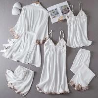 Juego de albornoz Ence de 5 piezas para mujer, ropa de dormir, kimono de satén, informal, para el hogar, primavera y verano - details 3