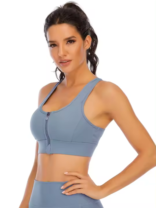 Tops cortos cruzados para mujer, camisa deportiva de manga corta para Yoga, color azul - 1
