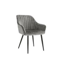 Silla de comedor, Sillón, Silla tapizada con reposabrazos, Asiento de 49 cm de Ancho, Patas metálicas, Forro de terciopelo, Carga de 110 kg, para dormitorio, salón, Gris LDC088G01 - details 5
