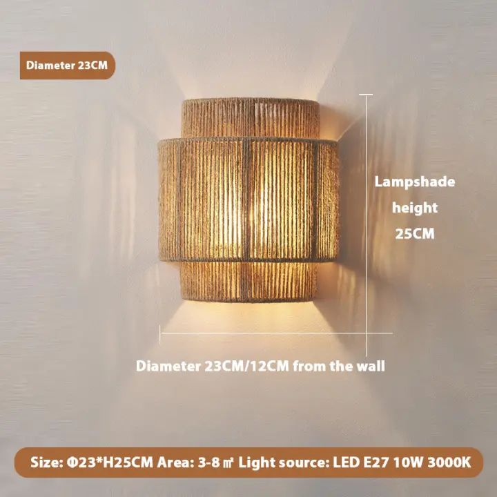 TOMAXIN B&B lámpara de pared retro con ambiente cálido, lámpara de pared de cuerda de cáñamo junto a la cama del pasillo - 1