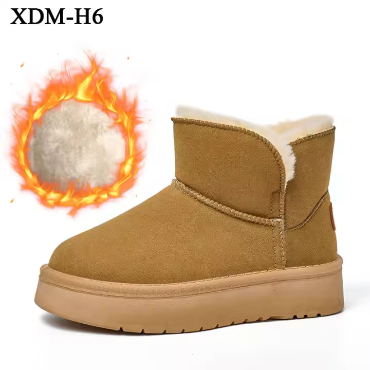 Botas de nieve zapatos casuales de algodón de cachemira de color sólido para mujer botas de algodón térmicas gruesas apiladas - 1