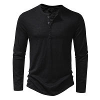 Camiseta de manga larga para hombre, Camisa de algodón con botones y cuello Henley, informal, de Color sólido, a la moda, transpirable, para uso diario - details 5
