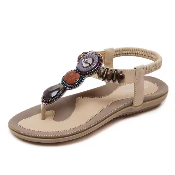 Sandalia de estilo étnico de verano para mujer, zapato plano de gran tamaño con cuentas bohemias de playa omen hai ravel - 1