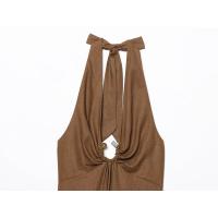 BUNO-2025 vestido MIDI de verano para mujer, vestido Vintage liso con cuello Halter sin tirantes y lazo con cordón, vestidos elegantes de lino de calle para mujer, ropa - details 3