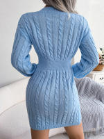 Knitted Sweater Dress For Women  Autumn Winter Long Sleeve Slim Waist Knitwear Clothes White Blue Khaki - details 18