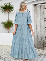 2024 talla grande, falda holgada informal con cuello redondo y estampado floral - details 5