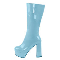 Botas de longitud media para mujer, con plataforma impermeable, tacón grueso, cremallera lateral, botas de moda de charol, Otoño/Invierno 2025 - details 2