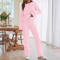 Conjuntos cálidos de dos piezas para mujer, tops casuales de moda con cuello redondo y pantalones de cintura elástica para mujer - details 2