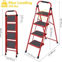Escalera Plegable 4 Peldaños, Escalera de Tijera con Pedales Antideslizantes Anchos, Barandilla, Escalón Taburete de Acero Portátil Uso Hogar Cocina Oficina, Carga hasta 150 kg, Blanco - details 32