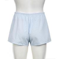 Pantalones cortos básicos cómodos e informales sueltos con botones de cintura elástica tejidos a rayas de verano para mujer - details 36