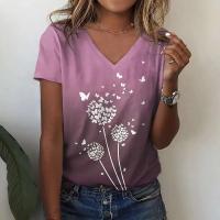 Camiseta de Manga Corta con Cuello en V Moda Blanca para Mujeres Estampado 3D de Lavanda - details 21
