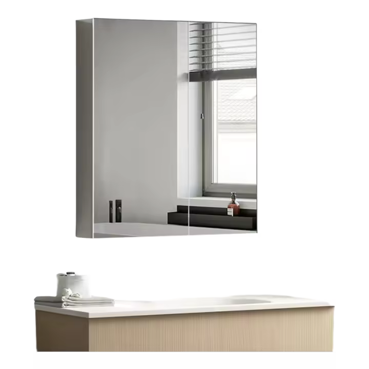 de espejo de baño gabinete de pared hecho de acero inoxidable montado en la pared sin marco gabinete medicinal 600 x 660 x 120 mm para maquillaje cosmético - 1