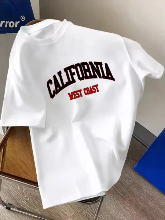 Camiseta de manga corta con cuello redondo y estampado de letras de tendencia de verano 2025 Top para hombre - 1