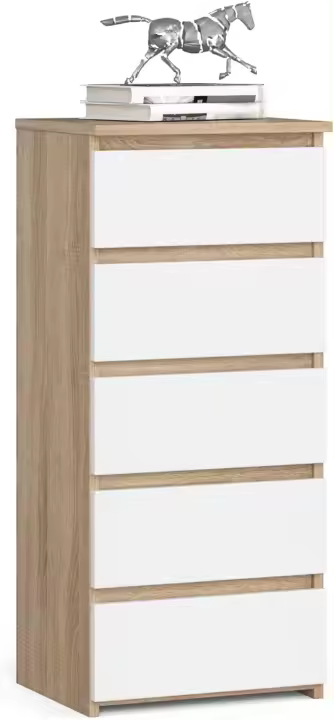 Cómoda con 5 cajones |   Cómoda Alta |   Mueble Moderno para Sala de Estar, Comedor, Dormitorio, Entrada, baño |   Armario para habitación Infantil |   35x40x92cm |   Blanco - 1