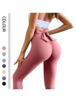 Pantalones de yoga nude sin costuras para mujer, ropa de fitness y deportes, lifting de cadera, melocotón, pajarita, sólido - details 0