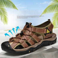 Sandalias de piel auténtica para hombre, zapatos informales para la playa, calzado deportivo antideslizante para exteriores, zapatos romanos de talla grande 38-48 - details 2