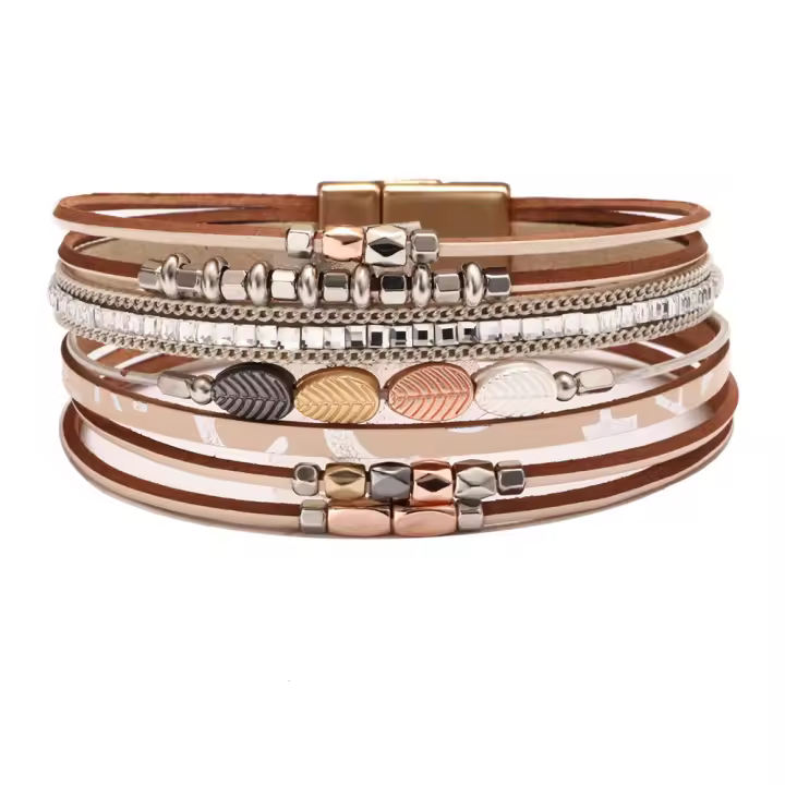 Pulsera Trenzada de Hojas Bohemias con Cierre Magnético Joyería de Moda para Mujer - 1